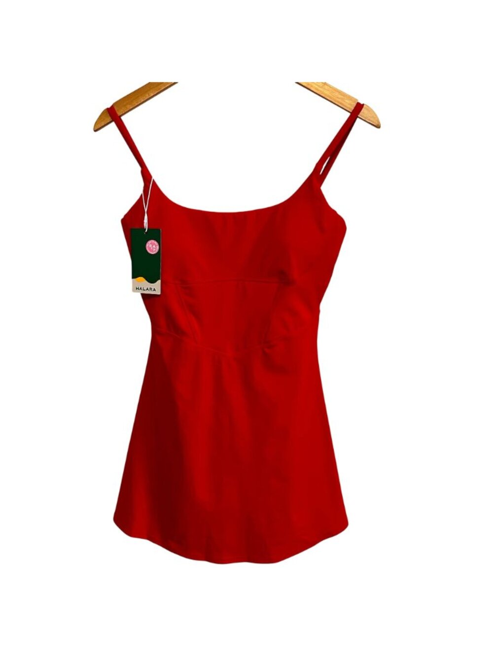 HALARA Mars Red 2-in-1 Active Dress Built-in Bra Shorts Pockets Scoop Neck NWT S